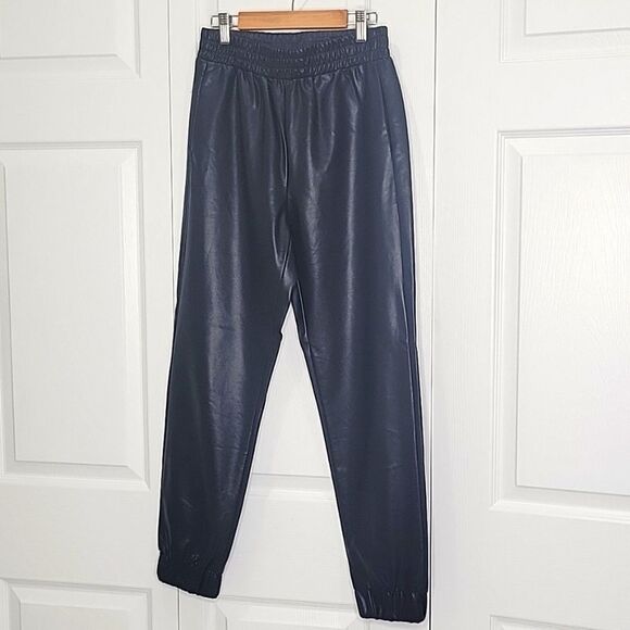 OLIVACEOUS Black Faux Leather High Rise Joggers. Size Small - Picture 1 of 6